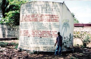Here is an historical monument that provides a synopsis of Leogane's history written in French Creole. Nicolai, one of our interpreters is posing in the picture.